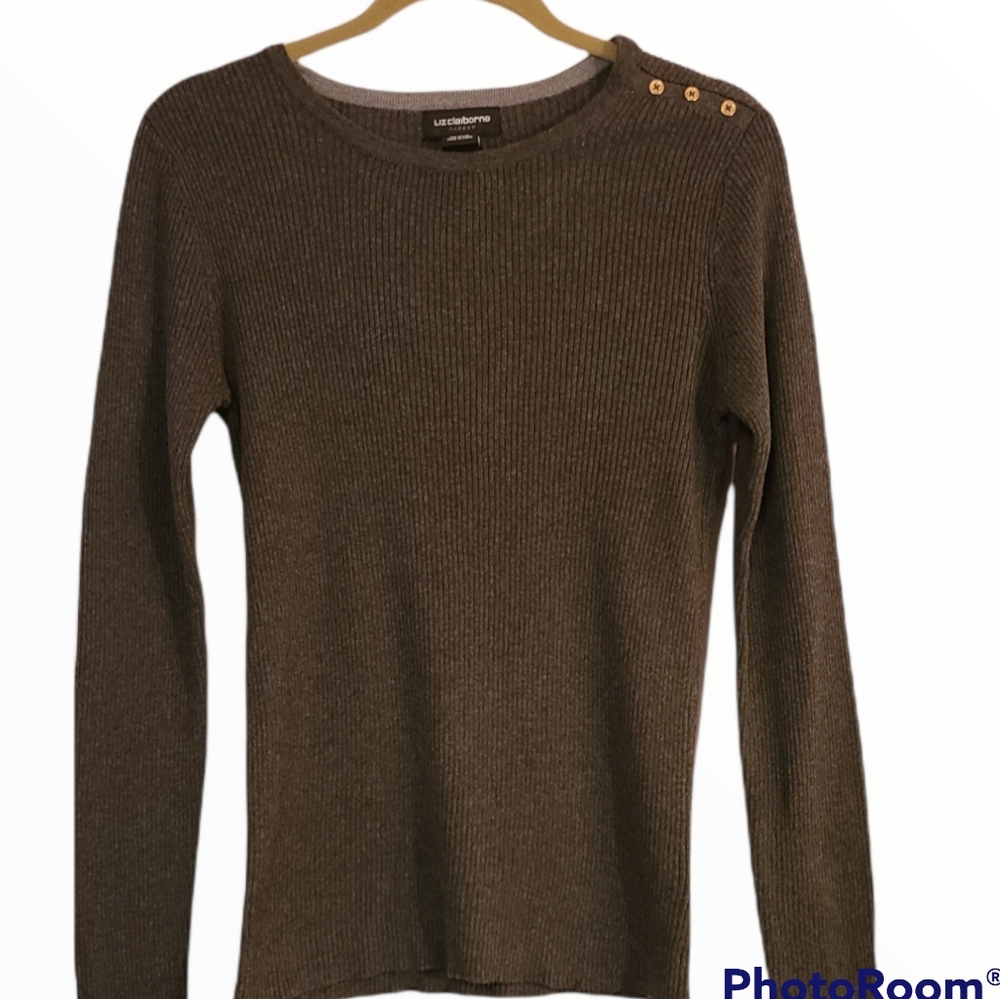 Liz Claiborne Woman's Crew neck ribbed sweater, Charcoal Gray Size M